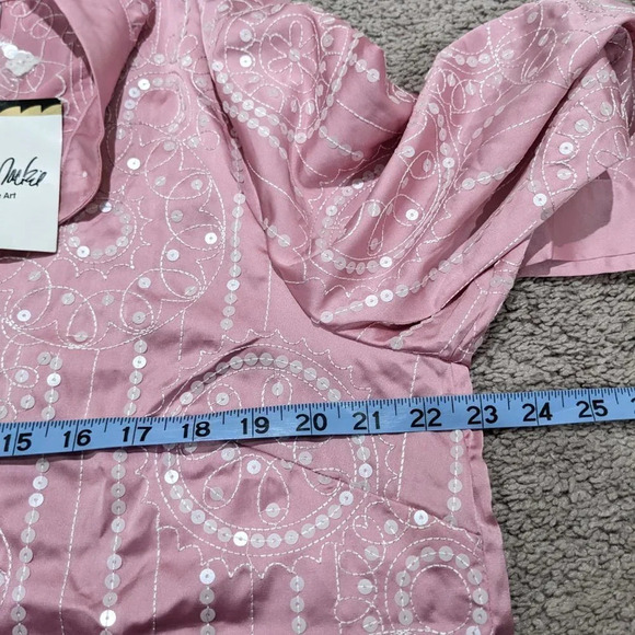 Bob Mackie wearable art Light Pink with Sequin embroidery button front NWT Sz L - Picture 8 of 10